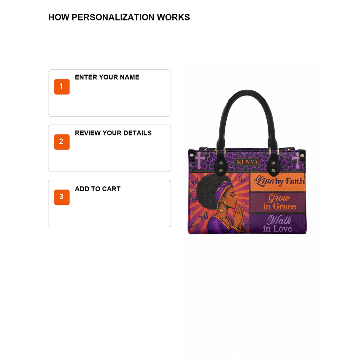 Personalized Live By Faith – V1 Leather Handbag — D12 product image