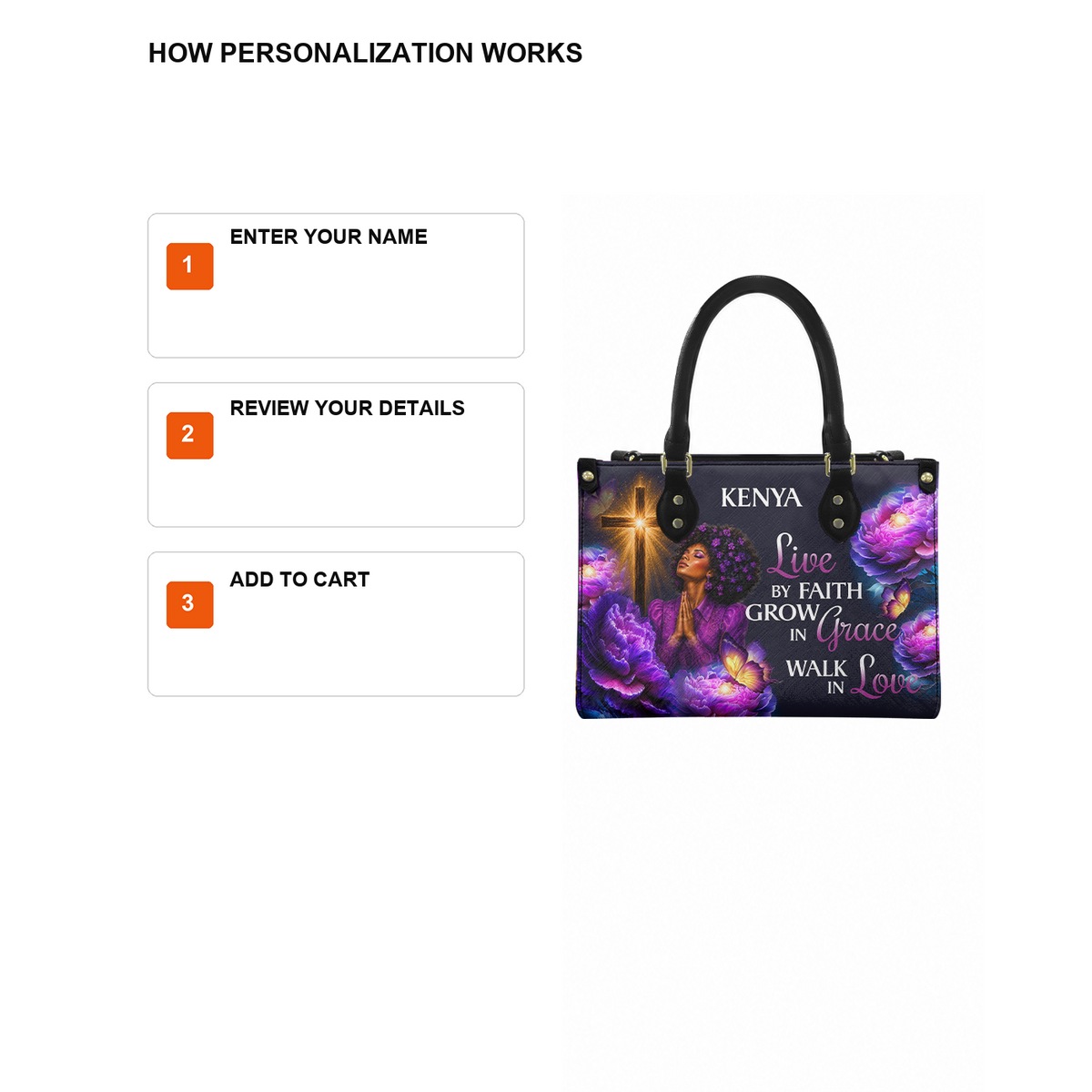 Personalized Live By Faith – V2 Leather Handbag — D12 product image