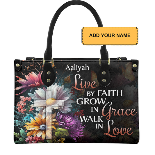 Personalized Live By Faith – V3 Leather Handbag