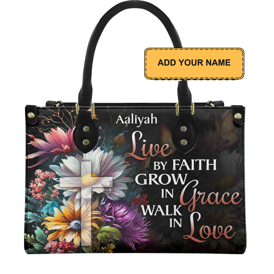 Personalized Live By Faith – V3 Leather Handbag