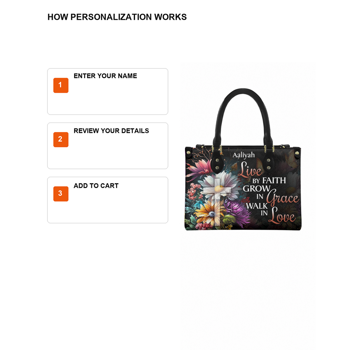 Personalized Live By Faith – V3 Leather Handbag — D12 product image