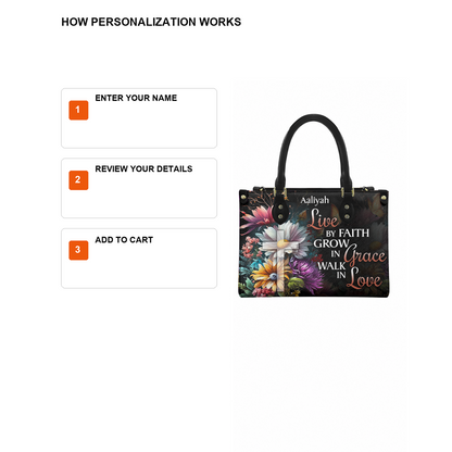Personalized Live By Faith – V3 Leather Handbag — D12 product image