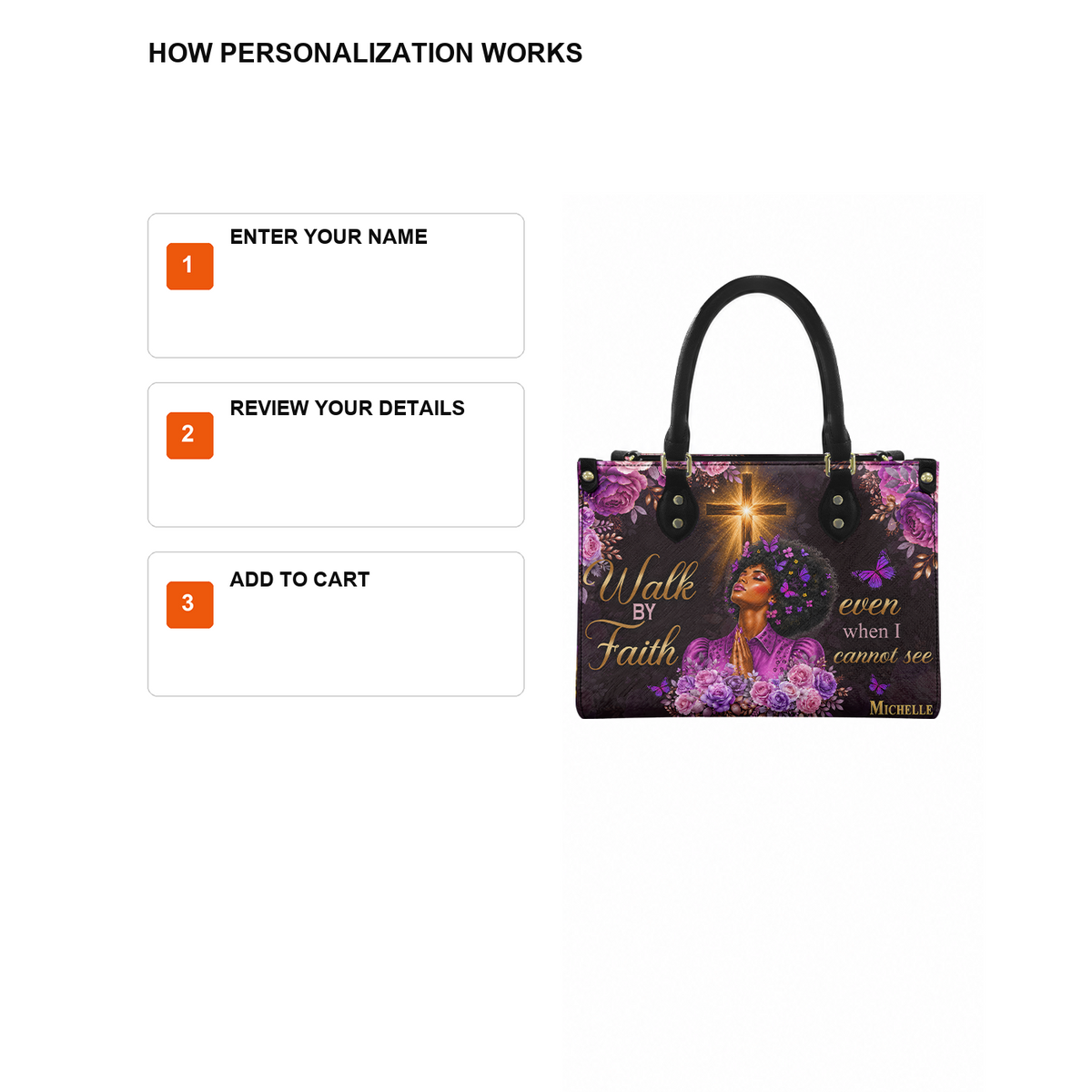 Personalized Walk By Faith Leather Handbag — D12 product image