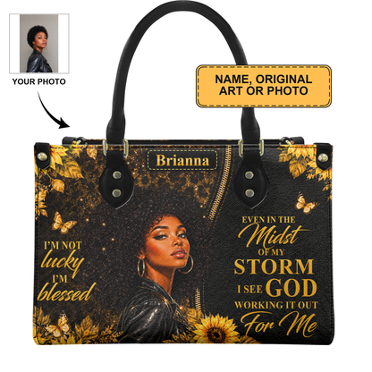 Personalized God Is Working It Out – V1 Leather Handbag — D13 product image