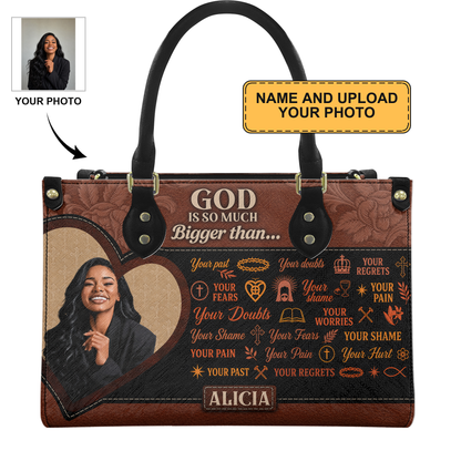 Personalized God Is Bigger Than Leather Handbag — D13 product image