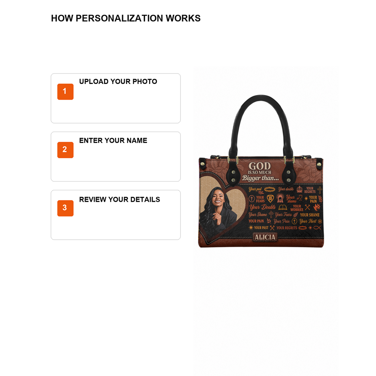 Personalized God Is Bigger Than Leather Handbag — D12 product image