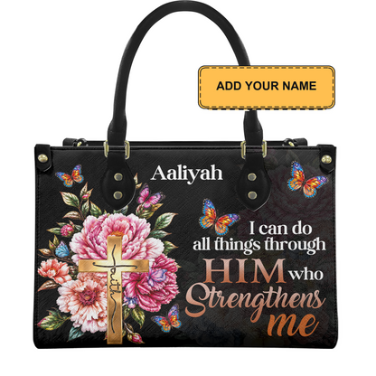 Personalized I Can Do All Things Through Christ Leather Handbag — D01 product image