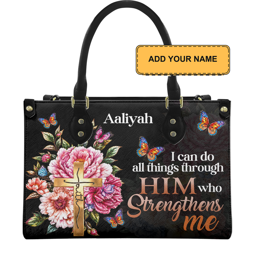 Personalized I Can Do All Things Through Christ Leather Handbag