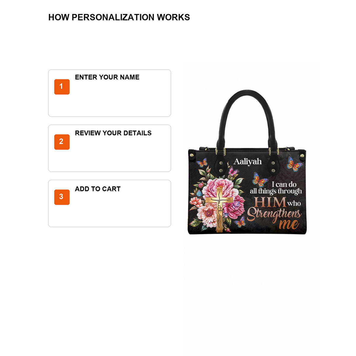 Personalized I Can Do All Things Through Christ Leather Handbag — D12 product image