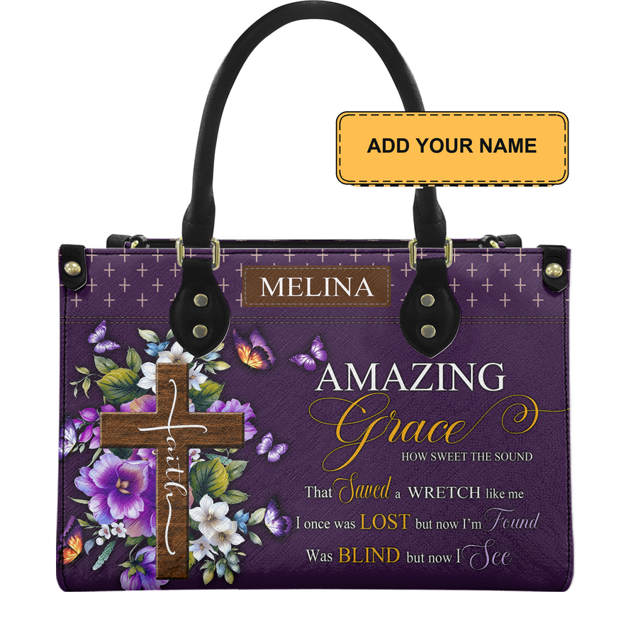 Personalized Amazing Grace Leather Handbag