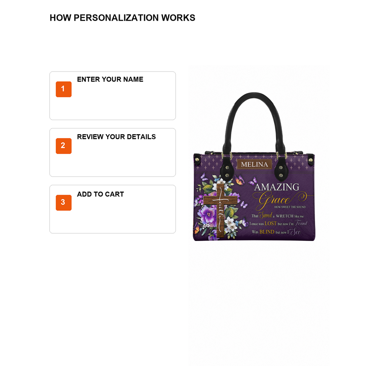 Personalized Amazing Grace Leather Handbag — D12 product image