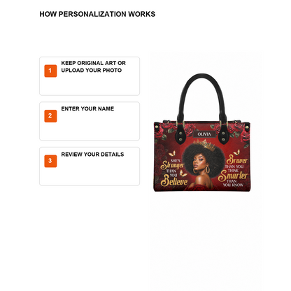 Personalized Stronger, Braver, Smarter Leather Handbag — D12 product image