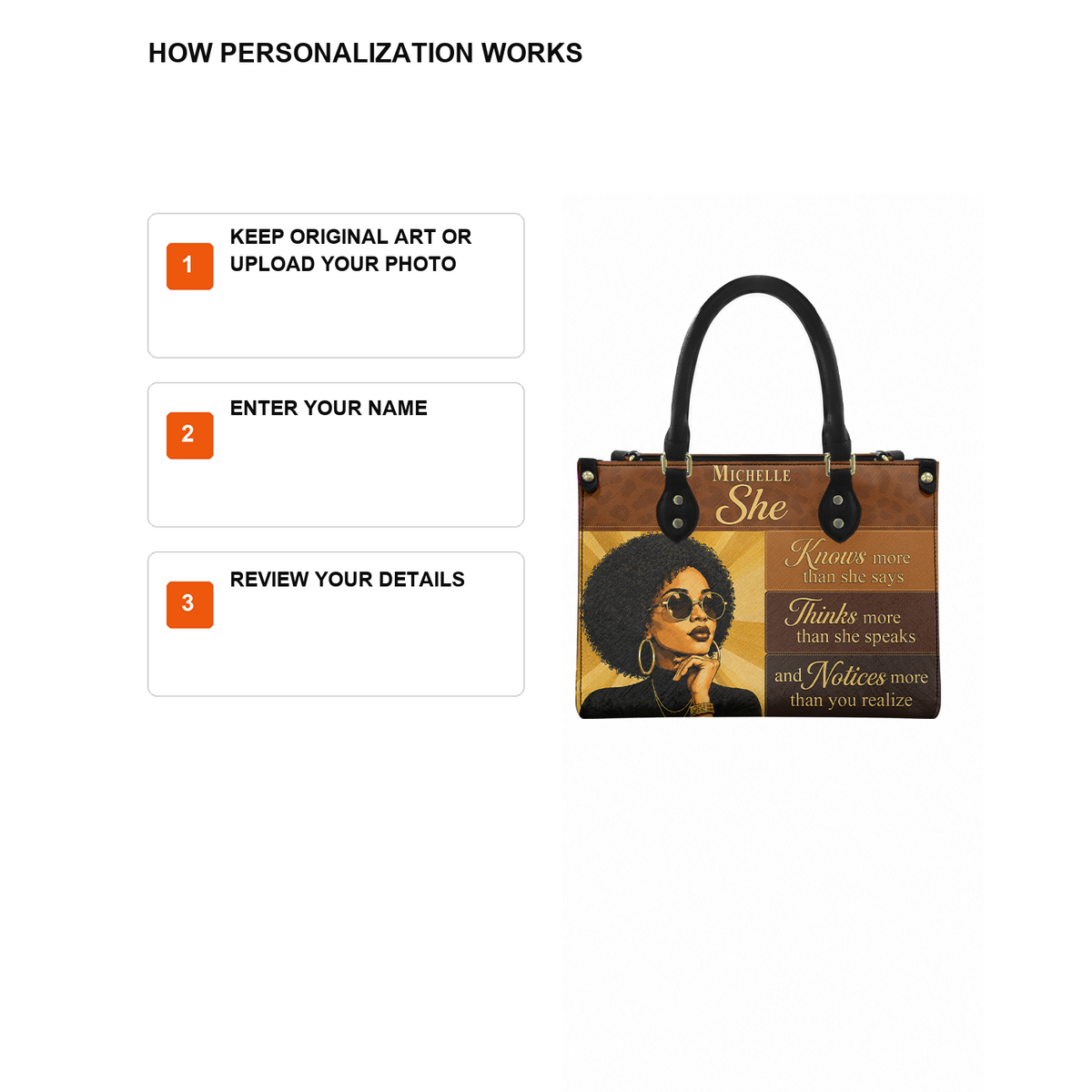 Personalized She Knows – V1 Leather Handbag — D12 product image