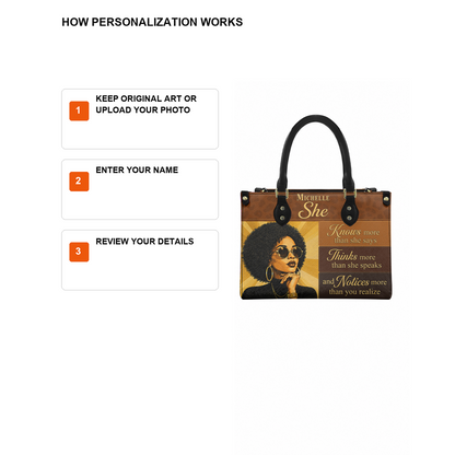 Personalized She Knows – V1 Leather Handbag — D12 product image