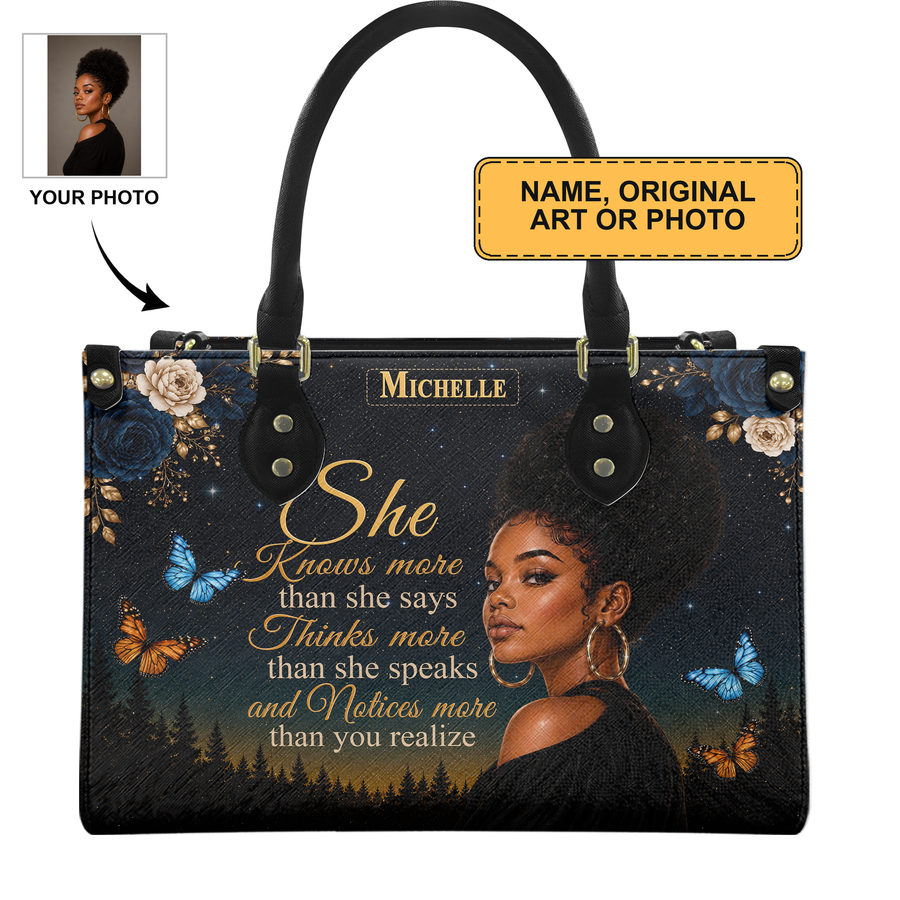Personalized She Knows – V2 Leather Handbag