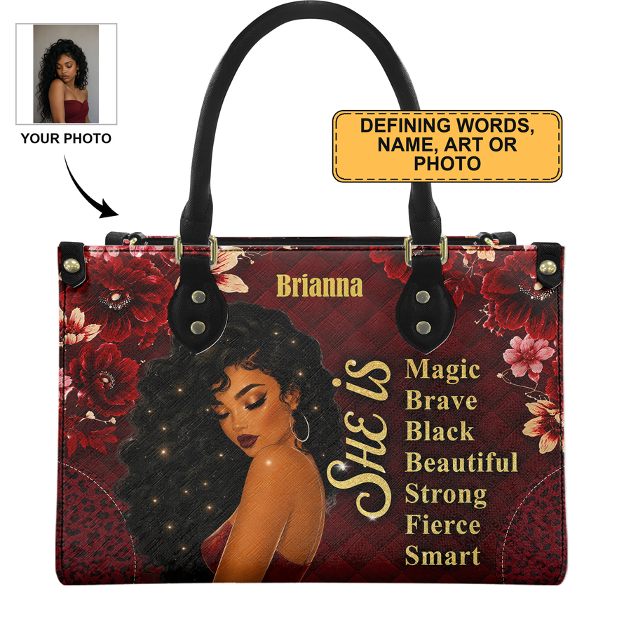 Personalized She Is Leather Handbag