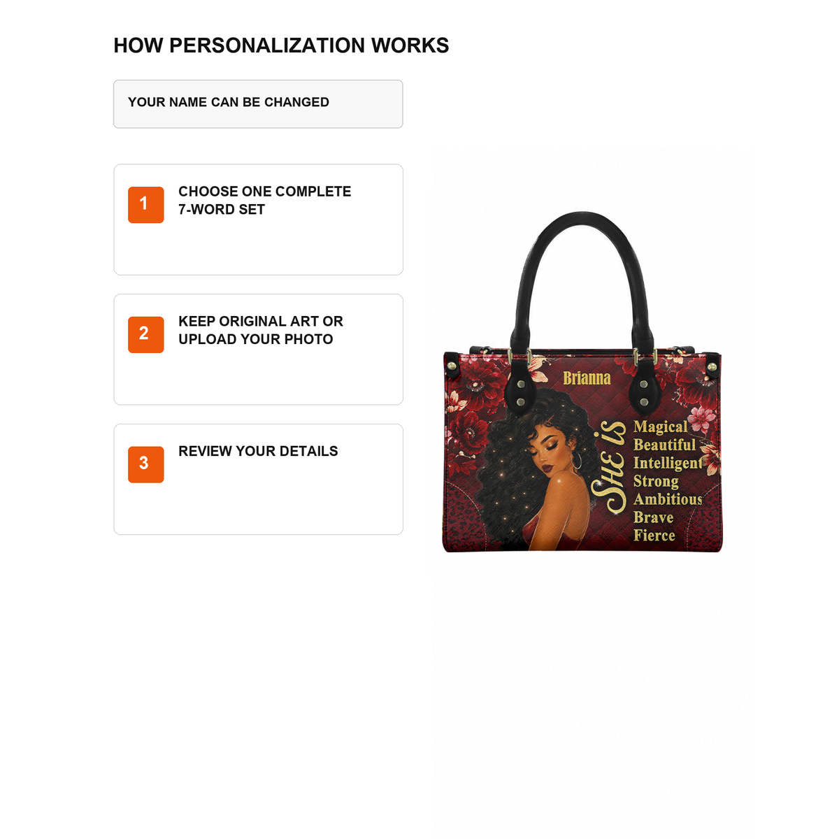 Personalized She Is Leather Handbag — D12 product image