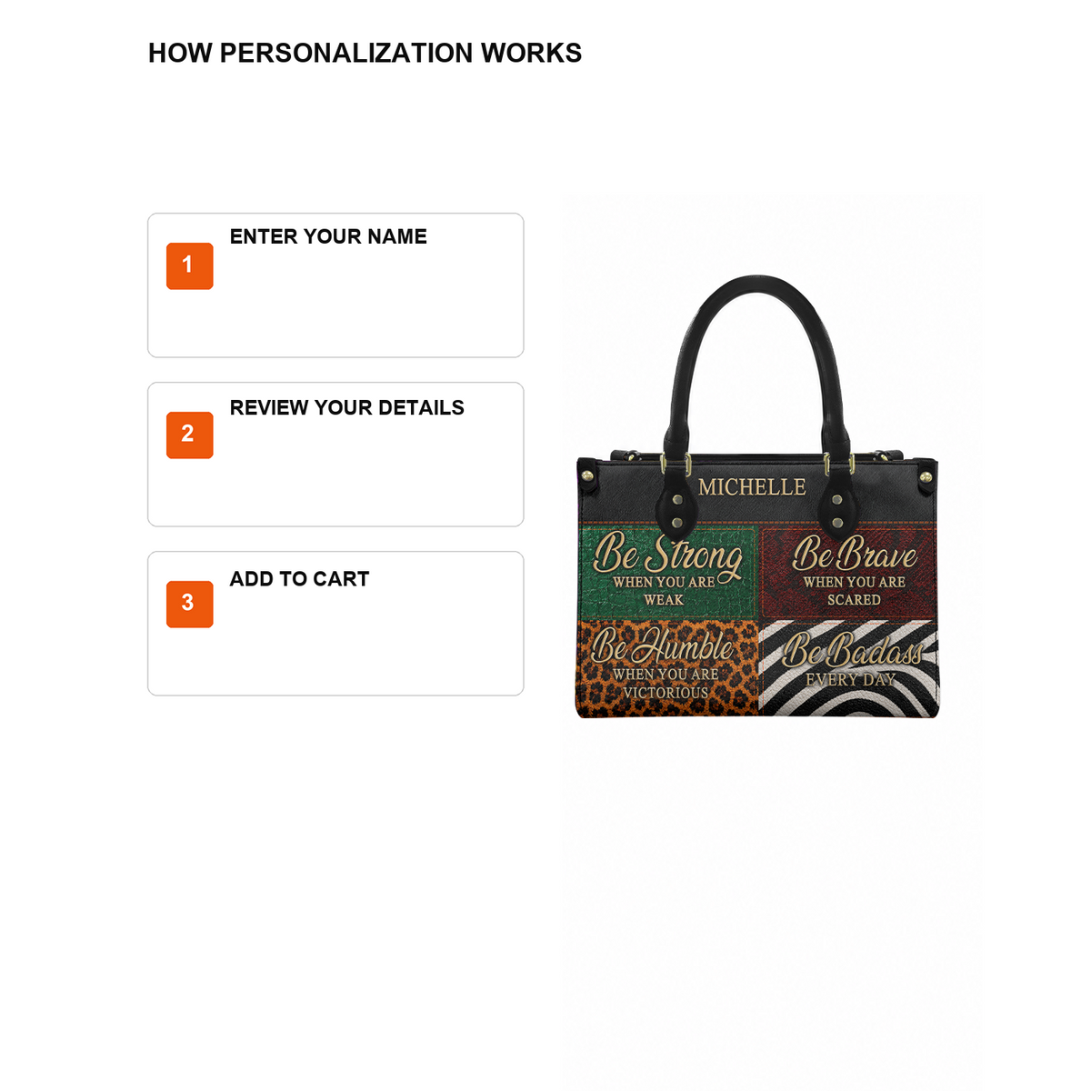 Personalized Be Strong, Brave, Humble & Badass Leather Handbag — D12 product image
