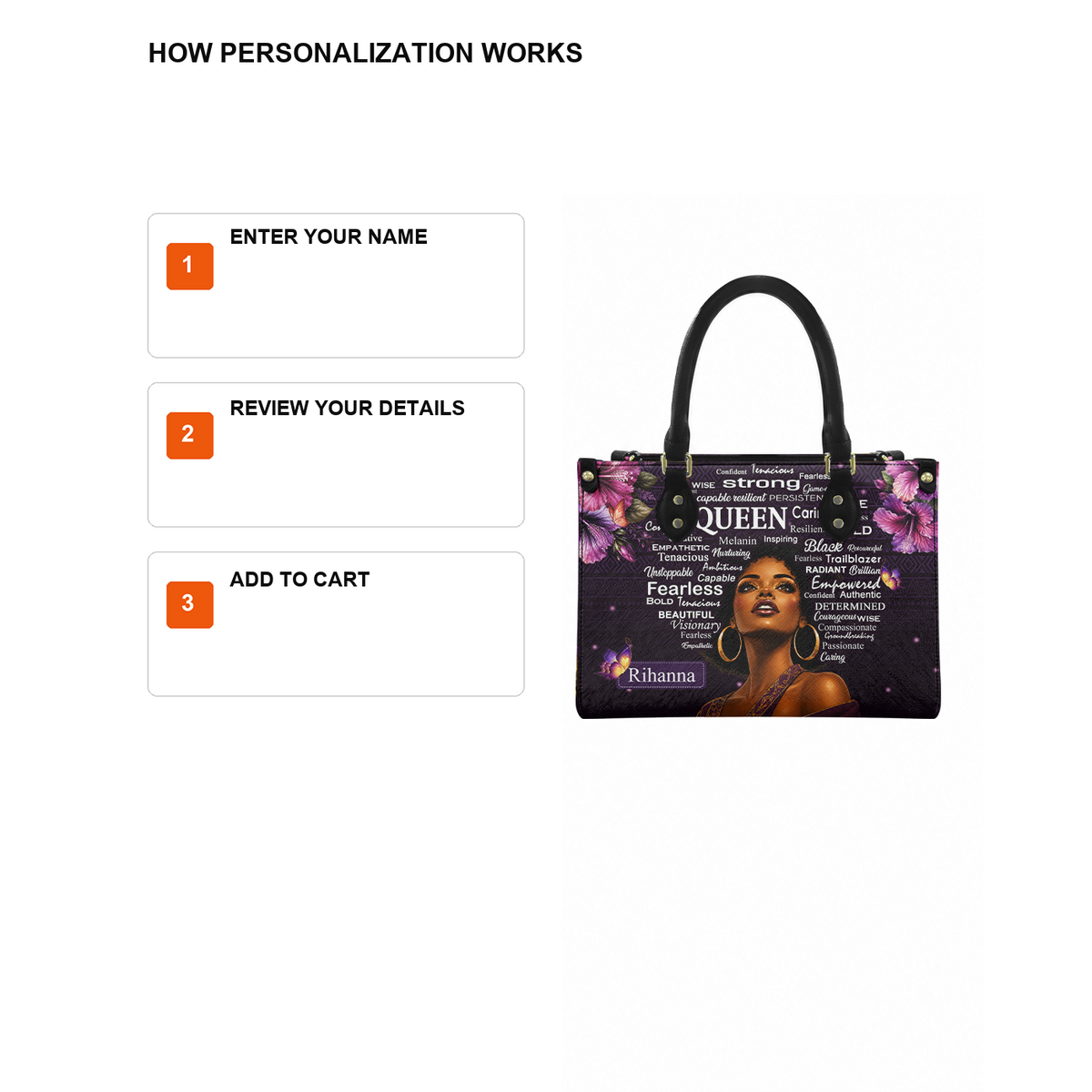 Personalized Queen Affirmation Leather Handbag — D12 product image