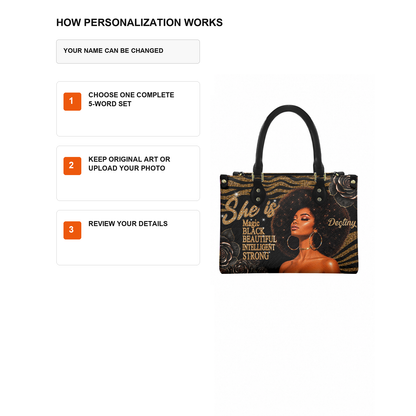 Personalized She Is – Black Queen Leather Handbag — D12 product image