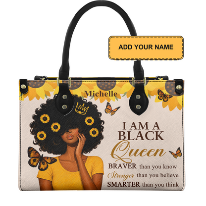 Personalized I Am A Black Queen – V1 Leather Handbag — D01 product image