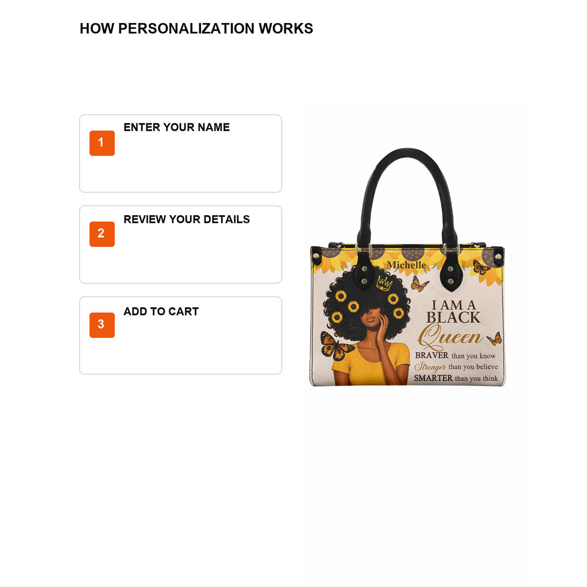 Personalized I Am A Black Queen – V1 Leather Handbag — D12 product image