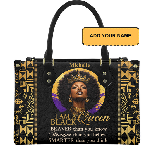 Personalized I Am A Black Queen – V2 Leather Handbag
