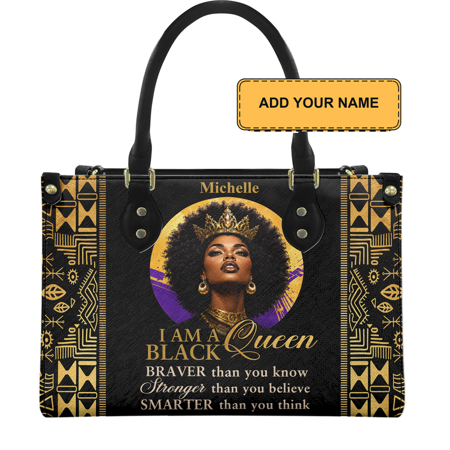 Personalized I Am A Black Queen – V2 Leather Handbag