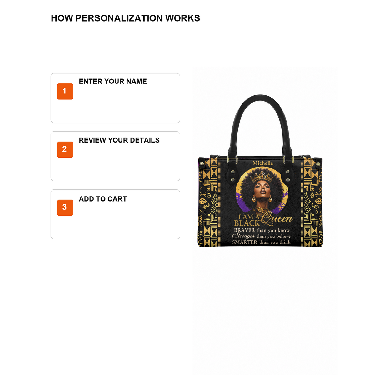 Personalized I Am A Black Queen – V2 Leather Handbag — D12 product image