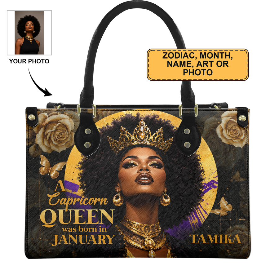 Personalized Zodiac Queen – V1 Leather Handbag