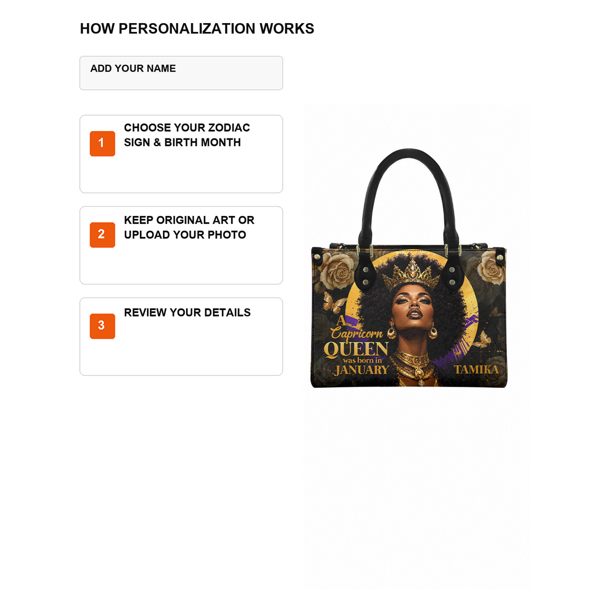 Personalized Zodiac Queen – V1 Leather Handbag — D12 product image