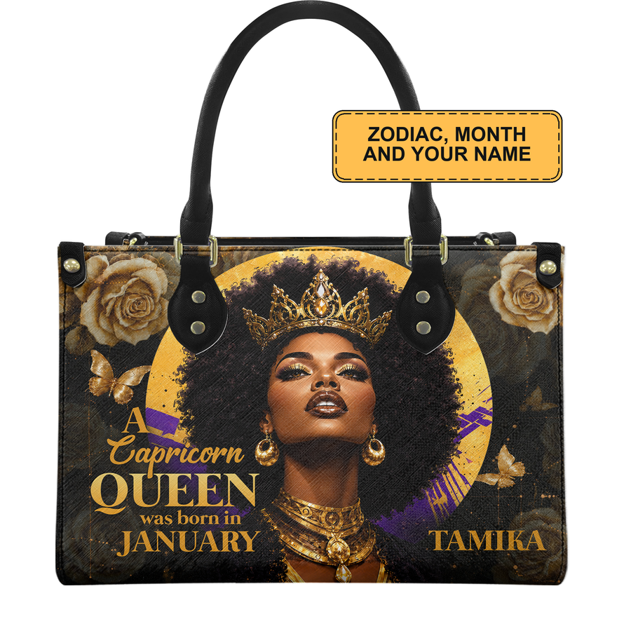 Personalized Zodiac Queen – V1 Leather Handbag
