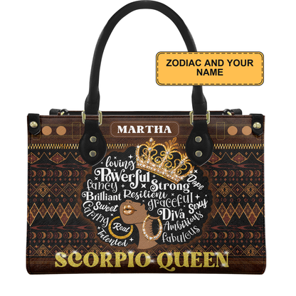Personalized Zodiac Queen V2 leather handbag — zodiac and name