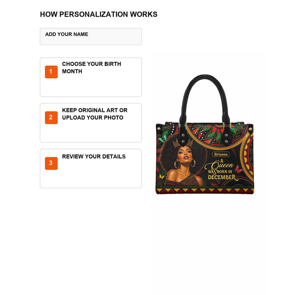 Personalized Birth Month Queen – V1 Leather Handbag — D12 product image