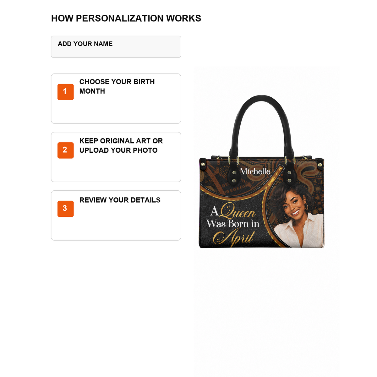 Personalized Birth Month Queen – V2 Leather Handbag — D12 product image