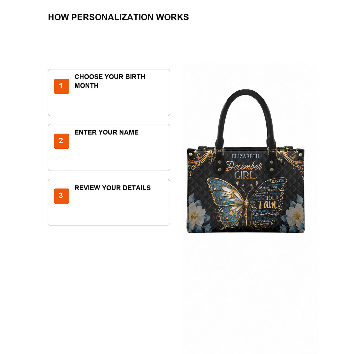 Personalized Birth Month Girl Leather Handbag — D12 product image