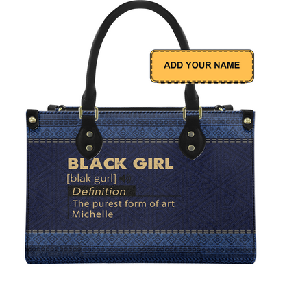 Personalized Black Girl Definition – Denim Leather Handbag — D01 product image