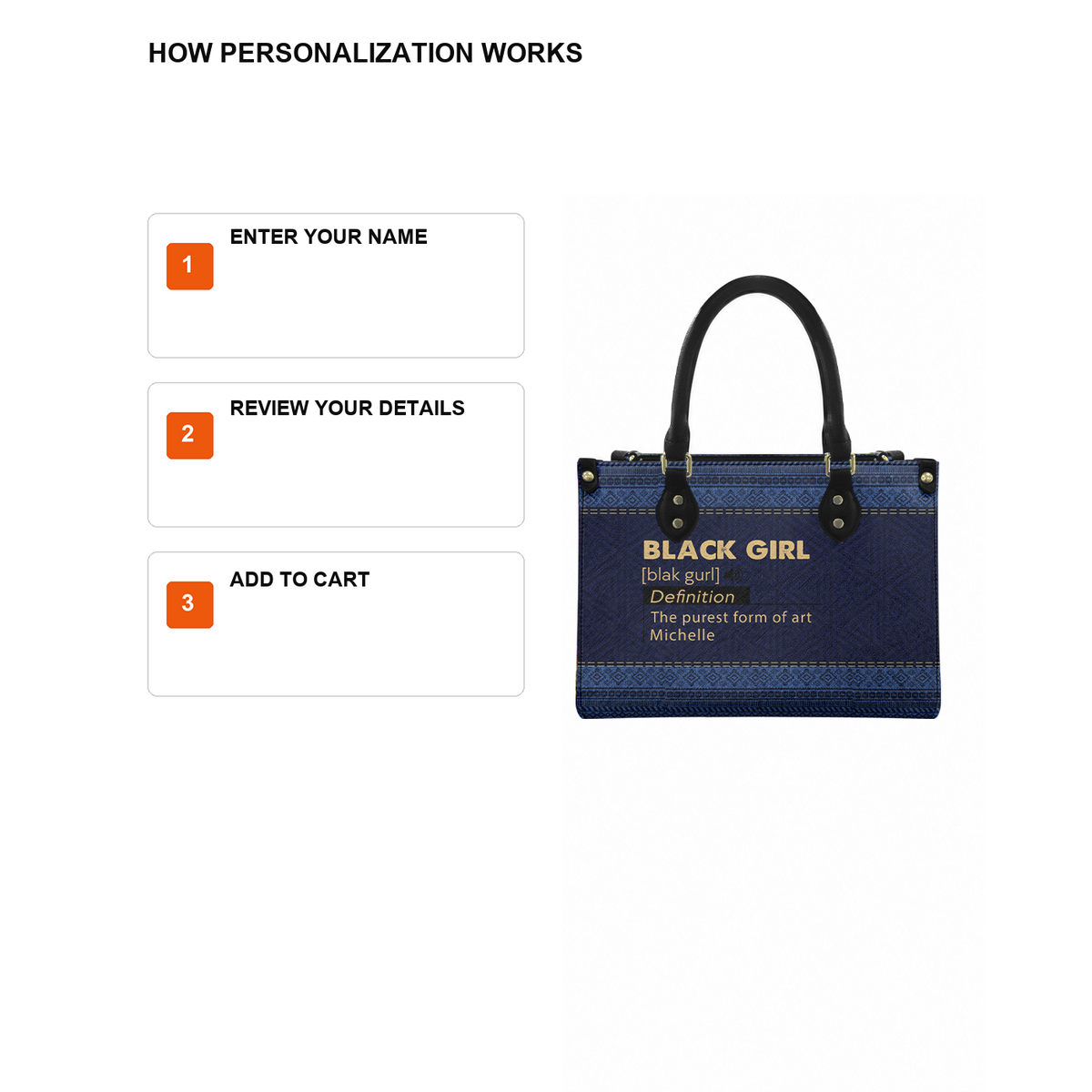 Personalized Black Girl Definition – Denim Leather Handbag — D12 product image