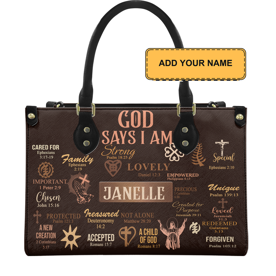 Personalized God Says I Am – V3 Leather Handbag