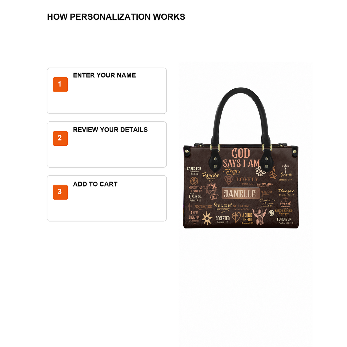 Personalized God Says I Am – V3 Leather Handbag — D12 product image