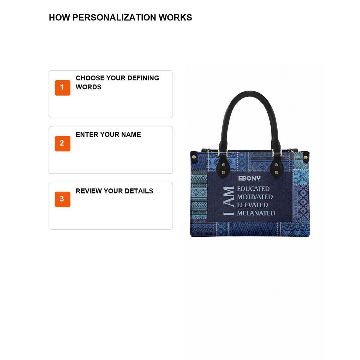 Personalized I Am Educated, Motivated, Elevated & Melanated Leather Handbag — D12 product image