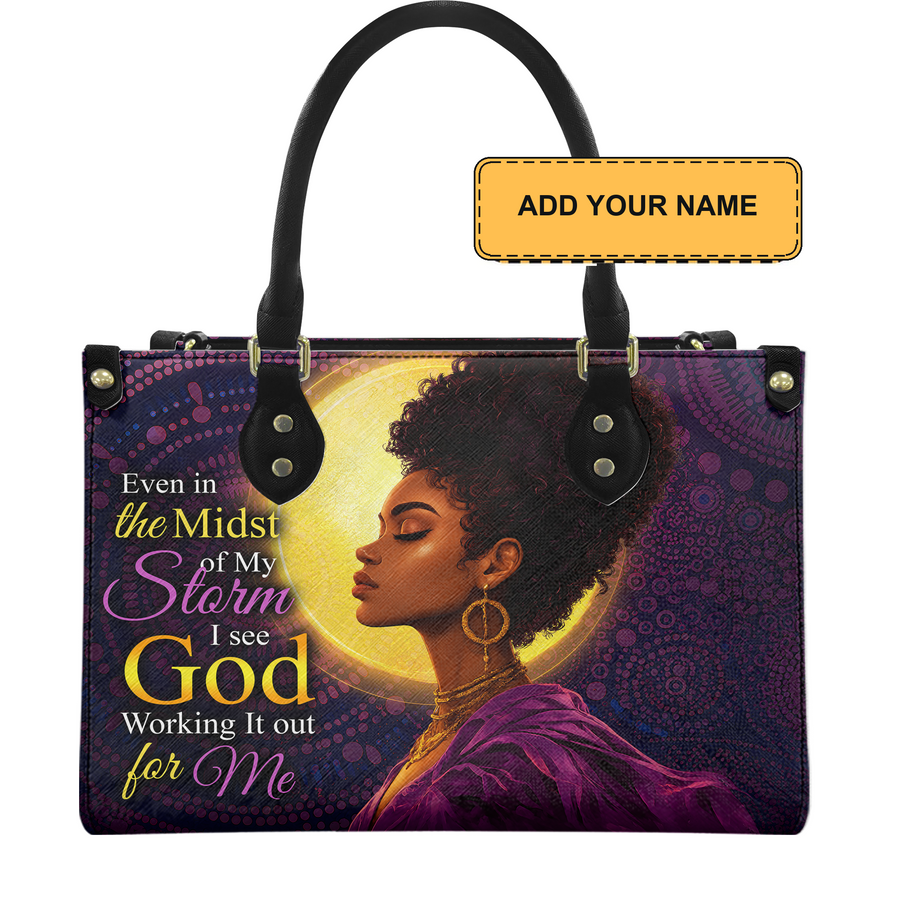 Personalized God Is Working It Out – V2 Leather Handbag