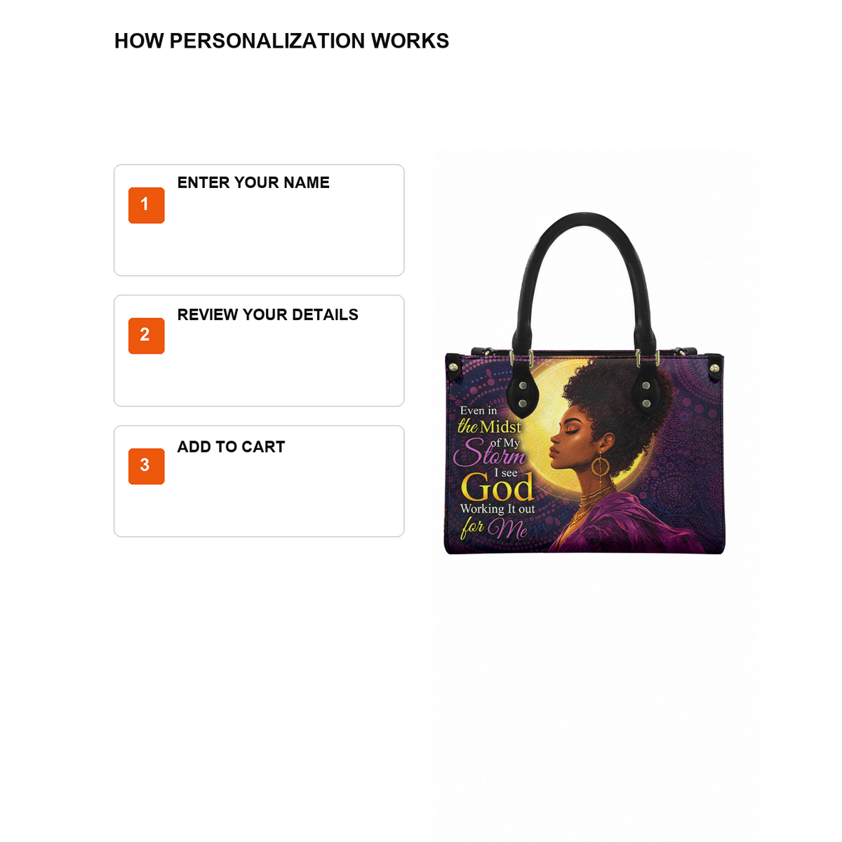 Personalized God Is Working It Out – V2 Leather Handbag — D12 product image