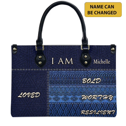 I Am (Denim) - Personalized Leather Handbag YA2-Ha