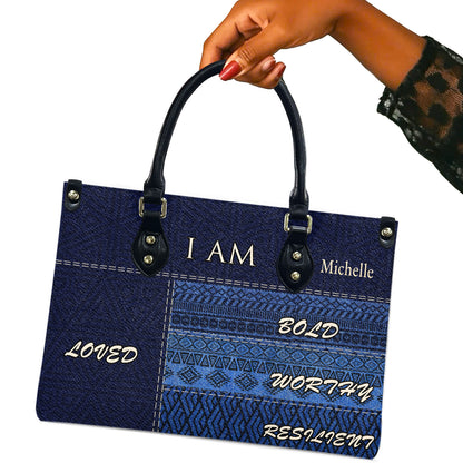 I Am (Denim) - Personalized Leather Handbag YA2-Ha