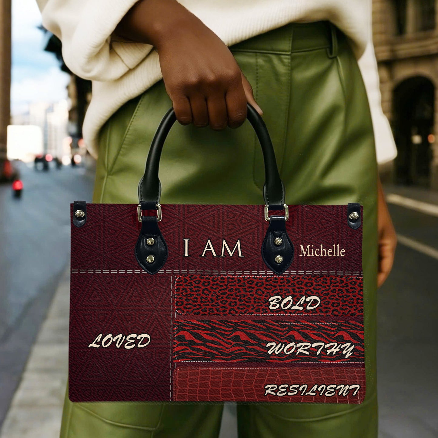 I Am (Maroon 2) - Personalized Leather Handbag YA2-Ha