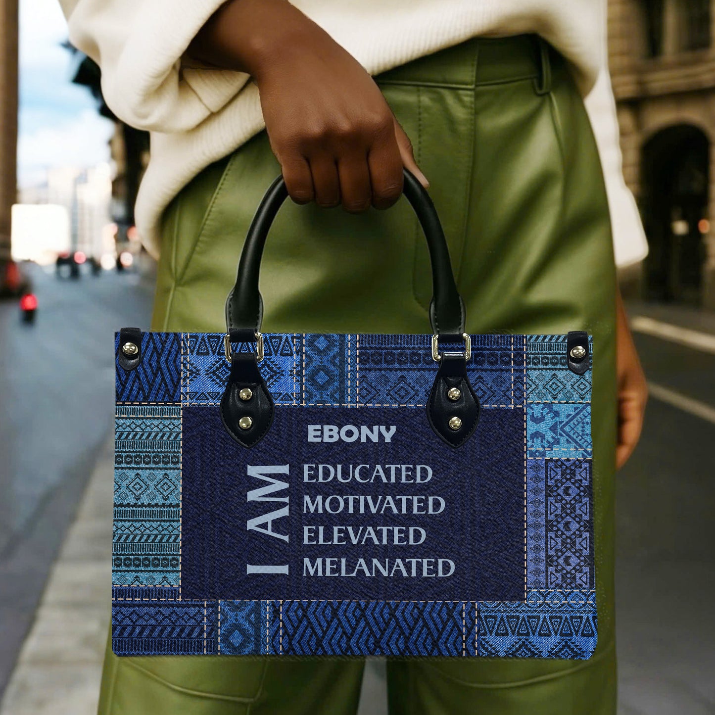 I Am (Denim) - Personalized Leather Handbag YA5-Ha
