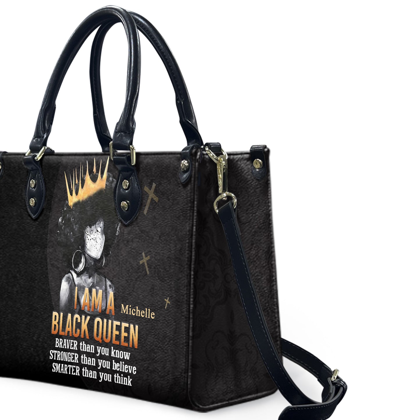 I Am A Black Queen (Black 1) - Personalized Leather Handbag IAABQ1-Ha