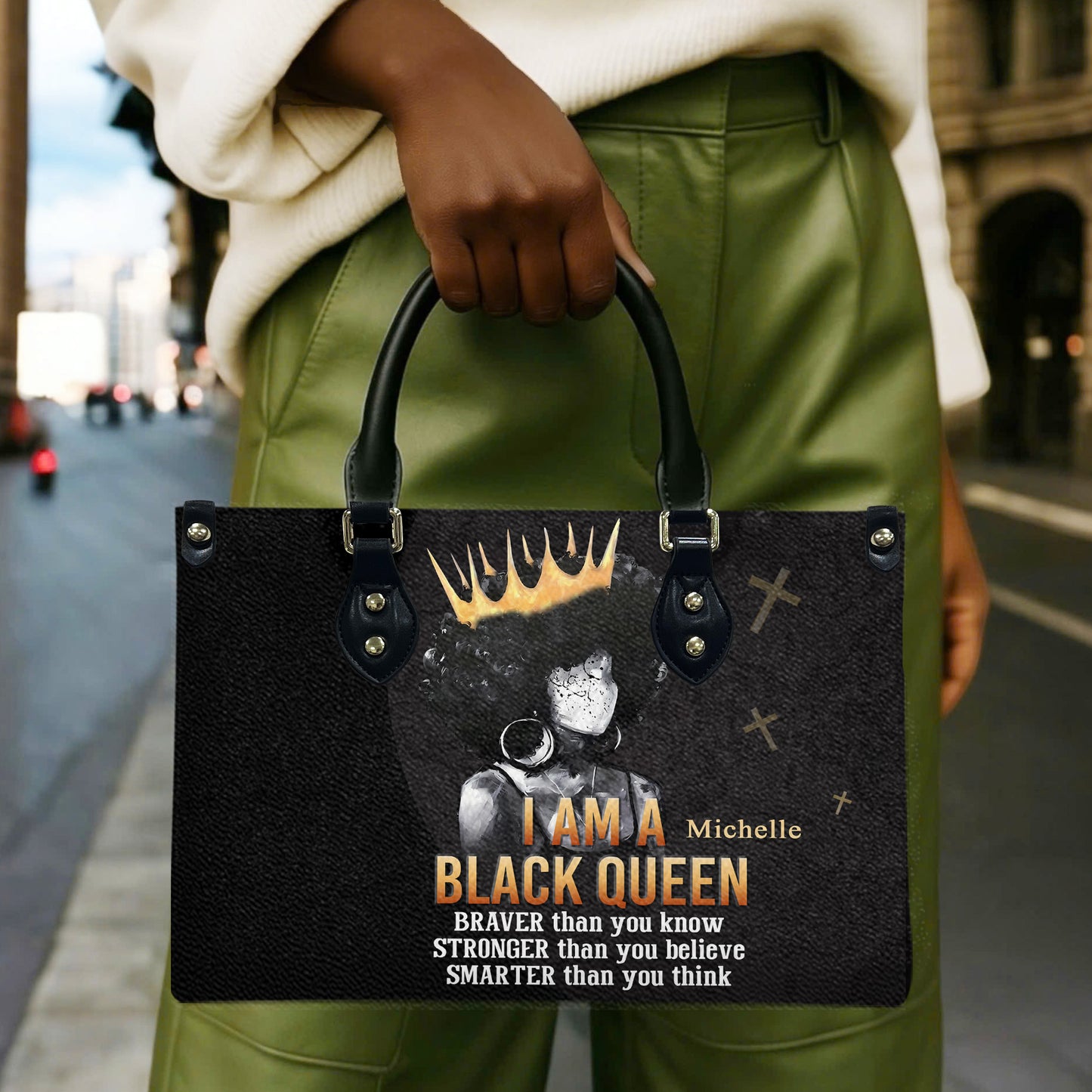 I Am A Black Queen (Black 1) - Personalized Leather Handbag IAABQ1-Ha
