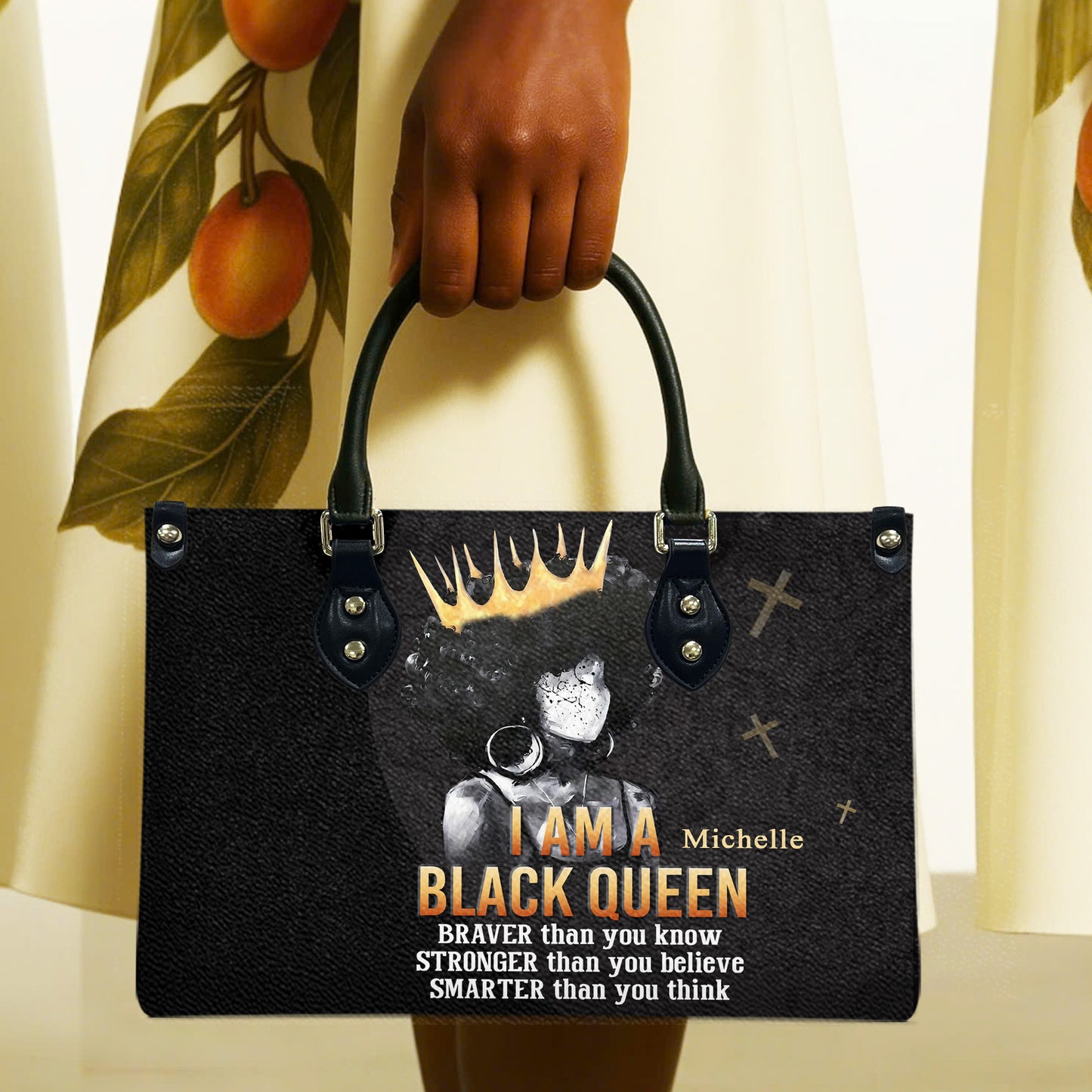 I Am A Black Queen (Black 1) - Personalized Leather Handbag IAABQ1-Ha